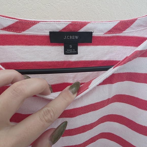 J.Crew Mariner Cloth Puff Sleeve Striped Top Red White Long Sleeve - Picture 3 of 5